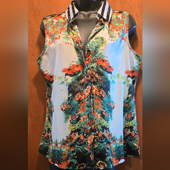 Mark. Floral Sleeveless Top Digital Art Multicolor SzL - Picture 2 of 7